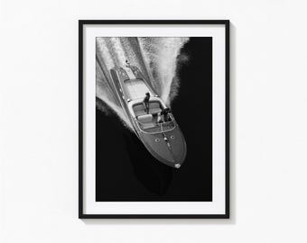 Luxury Boat Print, Yacht Black and White Wall Art, Vintage Print, Photography Prints, Museum Quality Photo Art Print