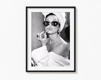 Stampa del rossetto di Audrey Hepburn, stampa murale in bianco e nero, stampa vintage, stampe fotografiche, stampa fotografica di qualità museale, stampa femminista