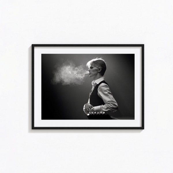 David Bowie Print, David Bowie Smoke Poster, Black and White Wall Art, Vintage Print, Photography Prints, Museum Quality Photo Art Print