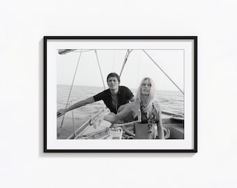 Brigitte Bardot and Alain Delon Print, Hollywood Black and White Wall Art, Vintage Print, Photography Prints, Museum Quality Photo Art Print