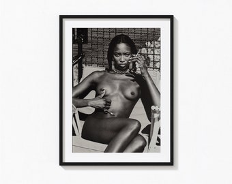 Naomi Campbell Poster, Helmut Newton Poster, Schwarzweiß-Wandkunst, Vintage-Druck, Fotografie Druck, Fotokunstdruck in Museumsqualität