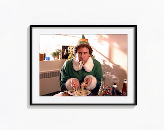 Elf Eating Spaghetti Movie Poster, Funny Kitchen Wall Decor, Christmas Vintage Print, Photography Prints, Museum Quality Photo Art Print