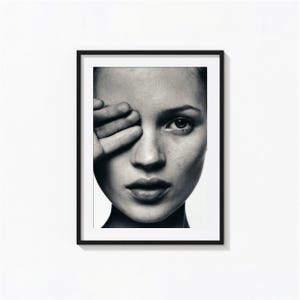 Kate Moss Blind Eye Print, Póster de moda, Arte de pared en blanco y negro, Impresión vintage, Impresiones fotográficas, Impresión de arte fotográfico de calidad de museo