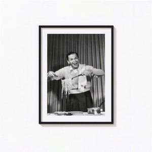 Frank Sinatra Eating Spaghetti Print, Kitchen Black and White Wall Art, Vintage Print, Photography Prints, Museum Quality Photo Print image 1