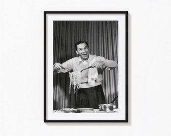 Frank Sinatra Eating Spaghetti Print, Kitchen Black and White Wall Art, Vintage Print, Photography Prints, Museum Quality Photo Print