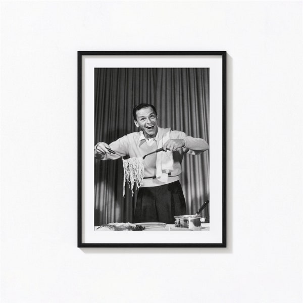 Frank Sinatra Eating Spaghetti Print, Kitchen Black and White Wall Art, Vintage Print, Photography Prints, Museum Quality Photo Print