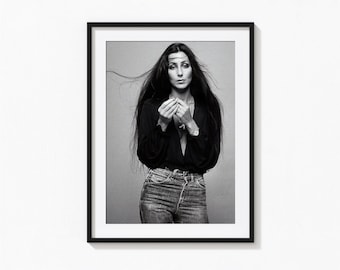 Impression Cher, art mural noir et blanc Cher musique, impression vintage, impressions photo, impression d'art photo de qualité musée