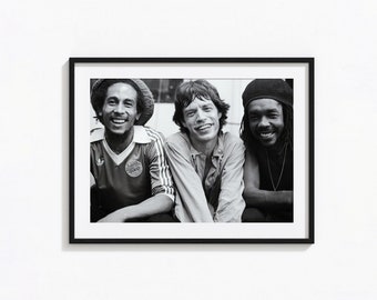 Bob Marley Mick Jagger Peter Tosh Druck, Schwarz-Weiß-Wandkunst, Vintage-Druck, Fotografie Druck, Foto Kunstdruck in Museumsqualität