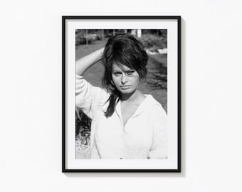 Sophia Loren Poster, Sophia Loren Hollywood Black and White Wall Art, Vintage Print, Photography Prints, Museum Quality Photo Art Print