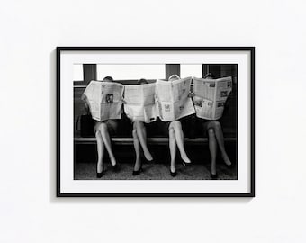 Women Reading Newspaper Print, Black and White Wall Art, Vintage Print, Photography Prints, Museum Quality Photo Art Print, Feminist Print