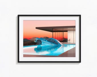 Porsche 911 Print, Porsche in the Pool Wall Art, Porsche Poster, Car Poster, Vintage Print, Photography Prints, Museum Quality Photo Print