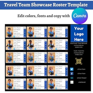 Travel Ball Roster Flyer Template for Showcase. Editable in Canva