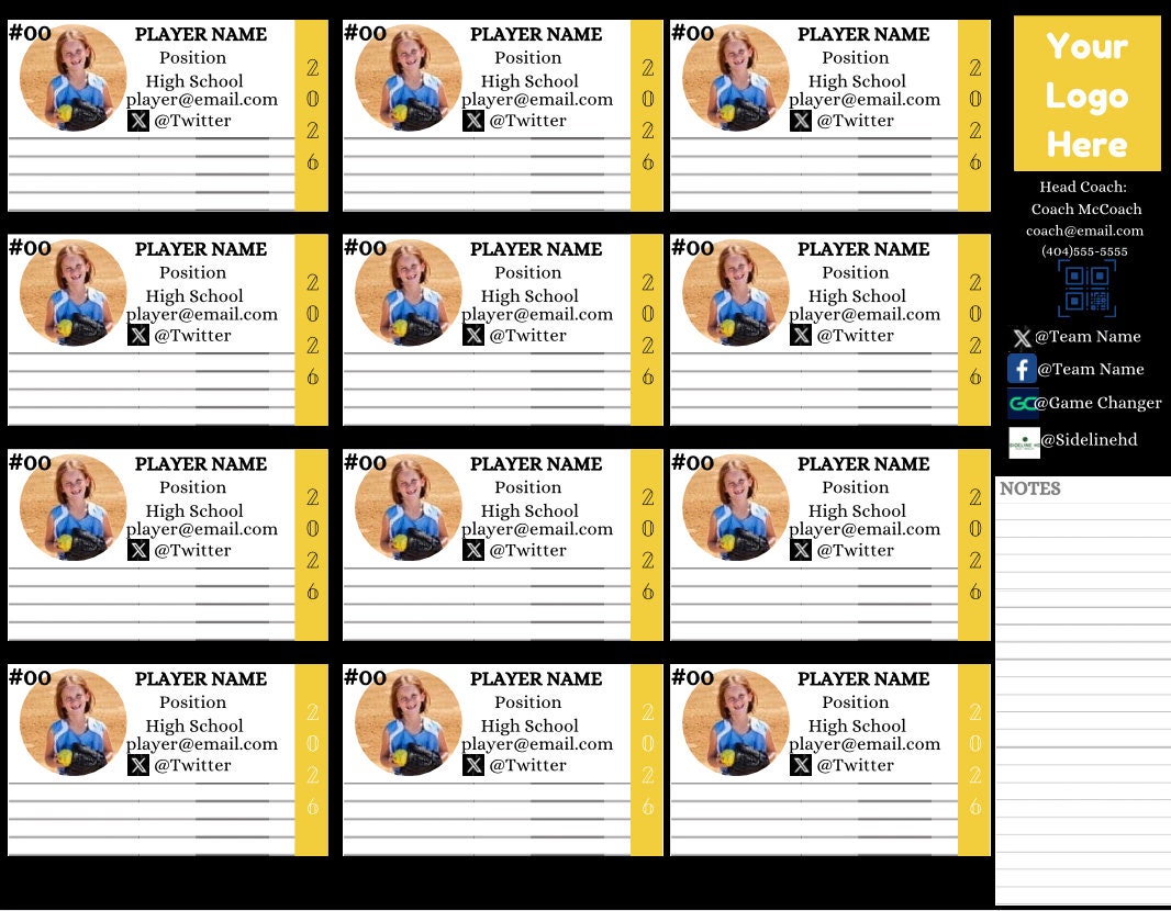 Travel Ball Showcase Roster Flyer Template With Notes Softball Baseball ...