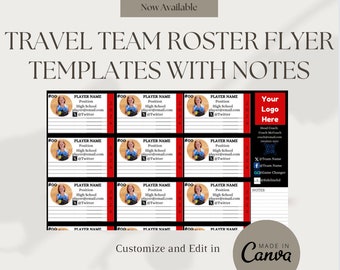 Travel Ball Showcase Roster Flyer Template with Notes Softball Baseball Soccer