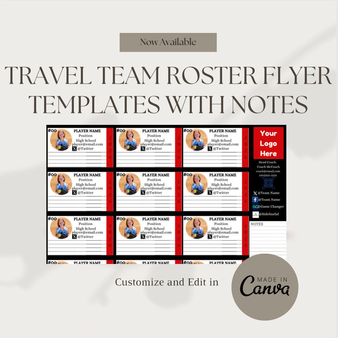 Travel Ball Showcase Roster Flyer Template With Notes Softball Baseball ...