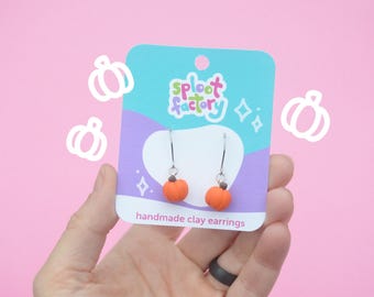 Handmade Pumpkin Dangle Earrings: Kawaii Halloween Polymer Clay
