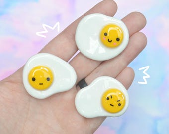 Handmade Grumpy Egg Pin or Magnet: Kawaii Foodie Accessory