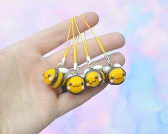 Bee Charm Polymer Clay Handmade Phone Charm Stitch Marker