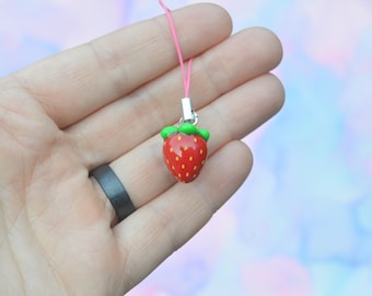 Handmade Polymer Clay Strawberry Charm