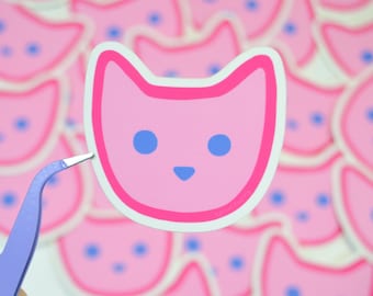 Pink Cat Sticker: Matte Waterproof Laptop Decal