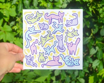 Colorful Cats Art Print - 6 x 6in