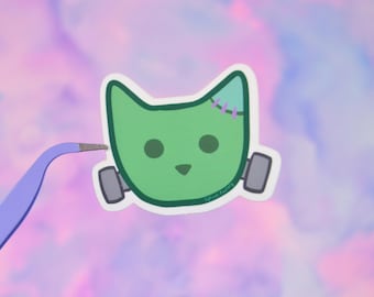 Frankenstein Cat Sticker: Spooky Halloween Matte Laptop Sticker