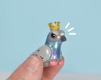 Pigeon Figurine Desk Buddy Animal Decoration Tiny Cute Decor Curio Shelf Small Gift Collectible Bird Figurine Handmade Polymer Clay