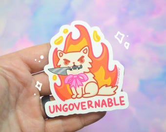 Ungovernable Cat Sticker Funny Anarchy Laptop Decal Animal Vinyl Chaotic Scrapbooking Sticker
