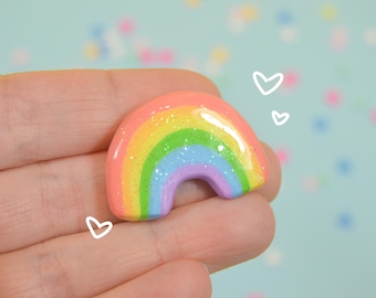 Handmade Rainbow Pin - Polymer Clay Brooch - Colorful Hand-Painted Jewelry - Unique Pride Gift