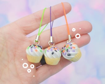 Halloween Cupcake Charm: Handmade Kawaii Phone Strap, Earrings, Stitch Marker, Badge Reel Charm