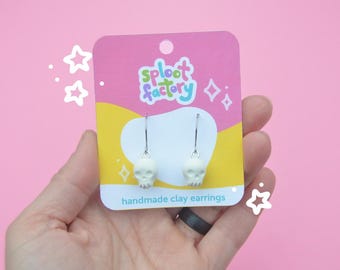 Handmade Skull Dangle Earrings: Pastel Goth Stainless Steel Jewelry