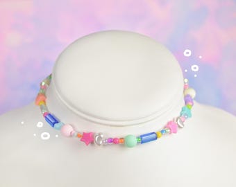Colorful Beaded Choker: Handmade Kawaii Y2K Necklace