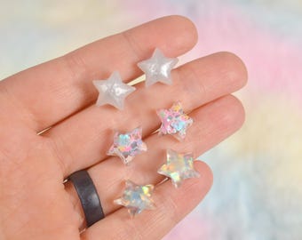 Handmade Iridescent Glitter Star Hypoallergenic Earrings Studs Resin Kidcore Cutecore