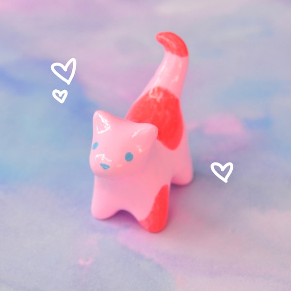 Cute Pink Cat Decoration Desk Buddy Office Friend Pink Kitty Cute Decor Curio Shelf Small Kawaii Gift Clay Collectible Figurine Toe Beans