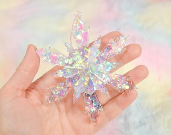 Handmade Iridescent Resin Snowflake Ornament - Glitter Winter Decor - Sparkly Christmas Tree Ornament Pinkmas - Handmade Holiday Gift