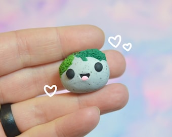 Mossy Pet Rock: Handmade Polymer Clay Desk Buddy