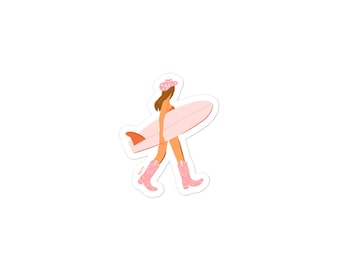 Coastal Cowgirl Vinyl Sticker: Surfer Girl with Boots (3 inch)