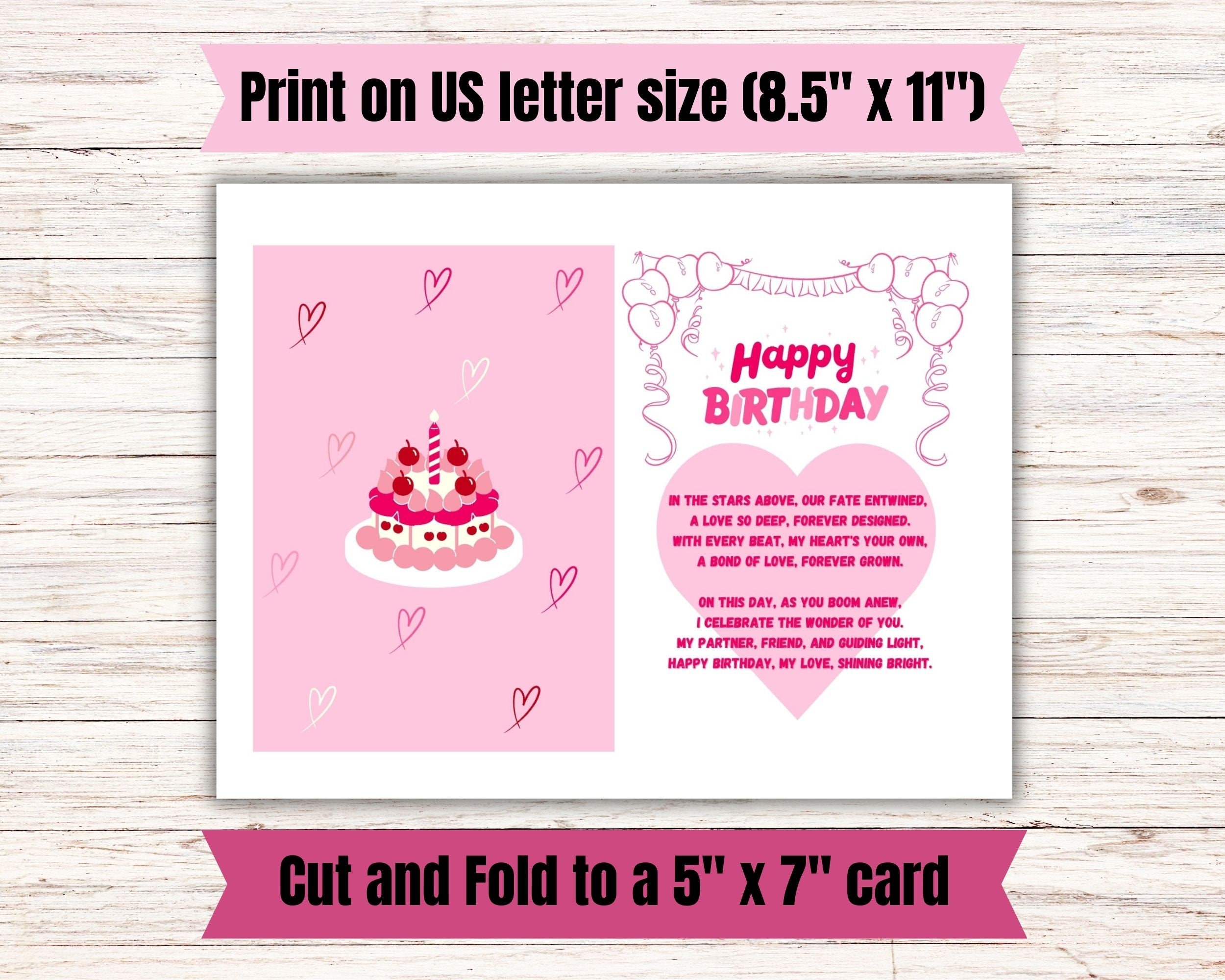 Printable Wife Birthday Poem Card, Printable Birthday Card Romantic