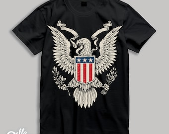 Patriotic Eagle Shield T-Shirt: Unisex Black Cotton Tee