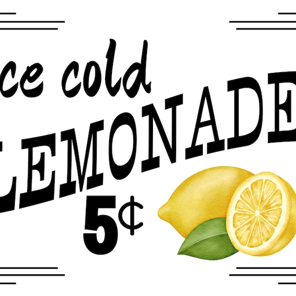 Ice Cold Lemonade sign home decor image printable graphic