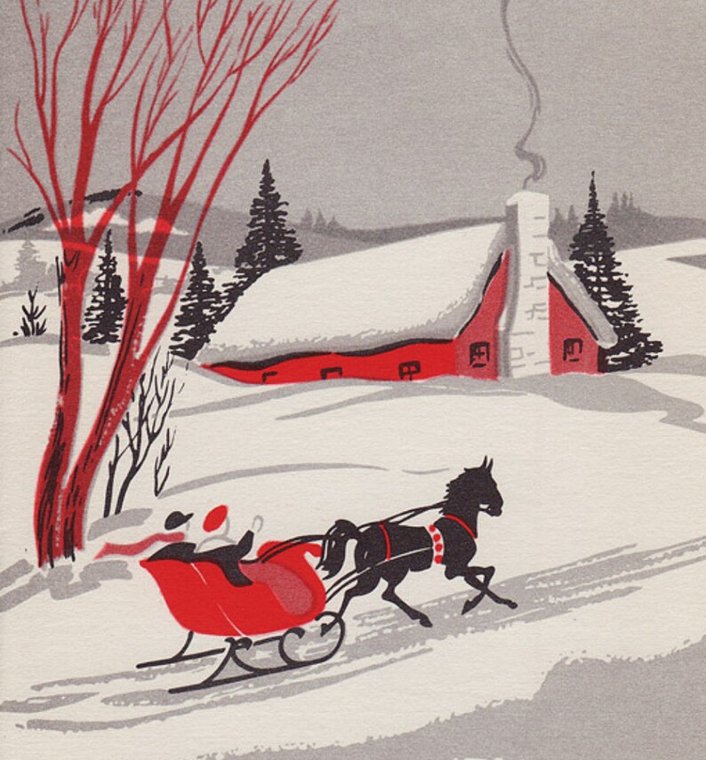 Vintage Country Sleigh Ride Winter Scene Printable Graphic - Etsy