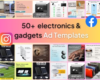 Más de 50 plantillas de anuncios estáticos para electrónica y gadgets / Meta y anuncios de Instagram / Plantillas editables de Canva - Listas para usar / Copiar y pegar