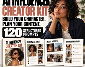 AI Influencer Creator Kit | 120 Prompts, Character Consistency, Image and Video Guide, Brand Campaigns