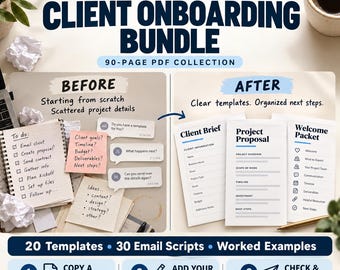 Freelancer Client Onboarding Bundle | 20 Templates, 30 Email Scripts, Welcome Packet and Proposal | PDF