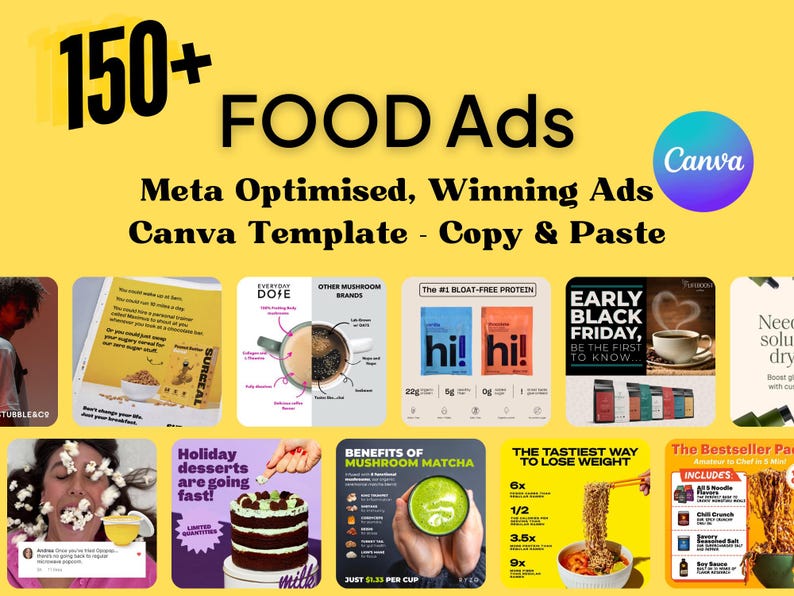 150 Food Ad Templates for Resturants & D2C Brands Canva Editable Done