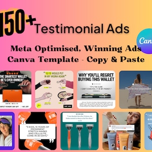 150 + Testimonial Typ Ad-Vorlage - Canva Bearbeitbare Meta-Vorlagen - Für Sie erledigt, Kopieren und Einfügen | Instagram Facebook Ads