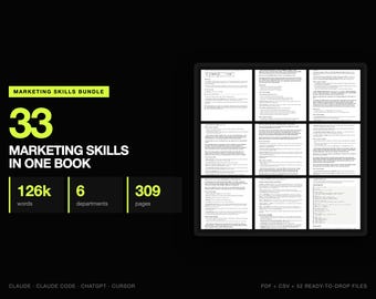 33 Marketing Skills Reference Book | SEO, Paid Ads, Email, Copywriting and Growth | 309 Page Searchable PDF for Claude, ChatGPT, Cursor