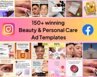 180+ Beauty and Personal Care Ad Templates | Meta and Instagram Ads | Canva Editable Templates - Done For You | Copy and Paste