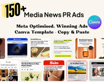 150+ Media & PR brand in News Ad Templates - Canva Editable Meta Templates - Done For You, Copy and Paste | Instagram Facebook Ads
