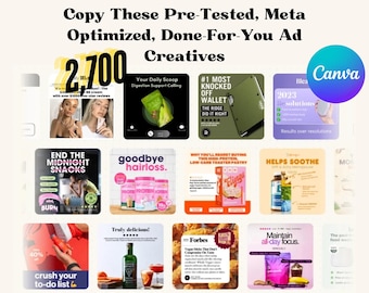 2,700+ Meta Optimized, Done-For-You | Canva Editable Ad Templates | TurboCharge Your Ad Performance in a Minute - resell, PLR Rights
